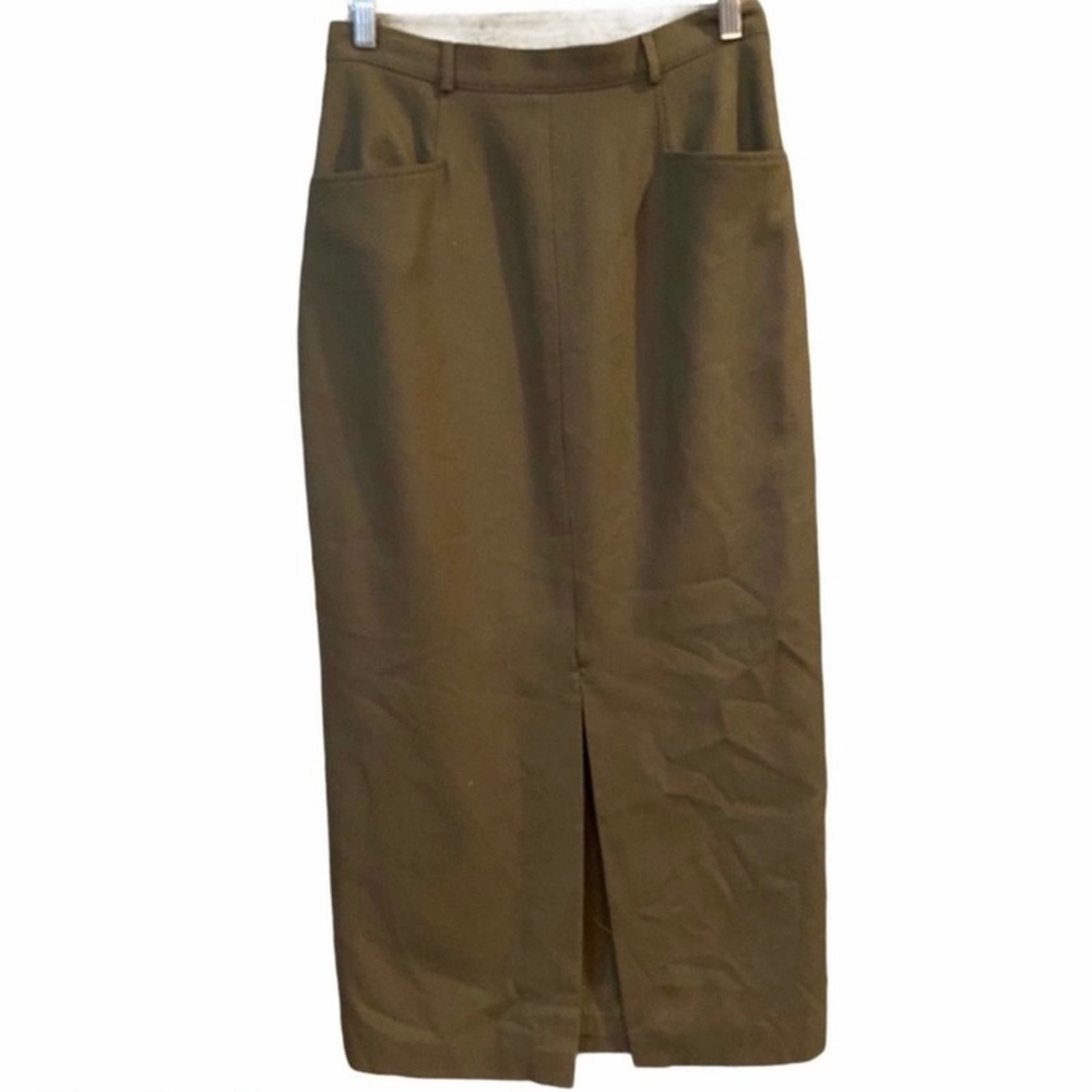 Vintage Army Green Wool Lagenlook Minimalist High Waist Skirt